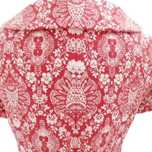 Loft red & white cotton matelasse short sleeve jacket w/ peter pan collar size 6 - Picture 12 of 15